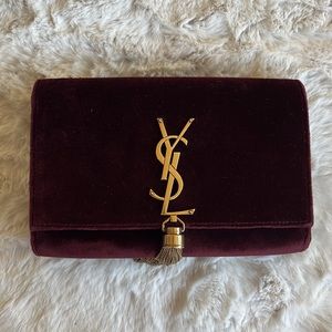 LIKE NEW!! YSL Kate Medium Tassel Velvet Crossbody Bag in Burgundy Velvet
